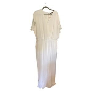 White V-Neck Dolman Sleeve Jumpsuit